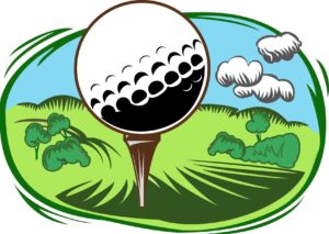 cartoonish picture of a golf ball on a tee